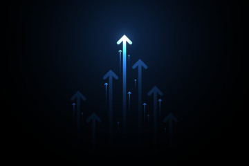 up light arrows and speed lines on dark blue background, copy space composition, growth competition 