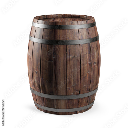 Cuadros en Lienzo Wooden barrel isolated on white background. 3d illustration