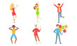 © topvectors - Celebrating People Set, Happy Young Men and Women Dancing, Drinking Alcohol Drinks, Having Fun at Party Vector Illustration