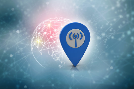 3d rendering Red map pointer with world map