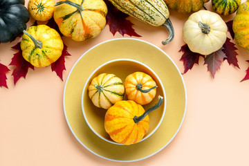 Wall Mural - Autumn pumpkin decorative table setting concept