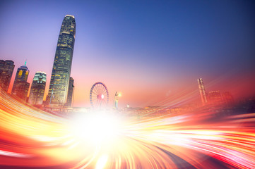 light trails at Hong Kong night street,