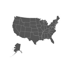 Wall Mural - USA map with federal states on white background