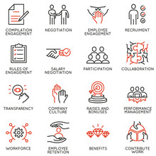 Vector Set Of Linear Icons Related To Engagement Employee. Mono Line Pictograms And Infographics Design Elements