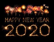 2020 Happy New Year Fireworks Written Sparklers At Night