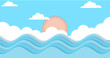 Abstract the sea at dawn clear blue sky with sun background. Soft gradient pastel cartoon graphics. Ideas for children designs or presentations. Flat design illustration of summer
