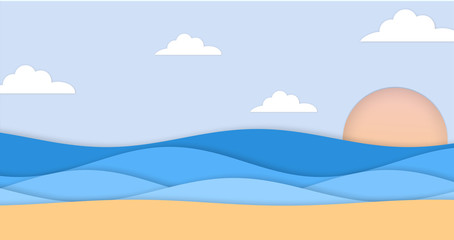 Wall Mural - abstract the sea at dawn clear blue sky with sun background. soft gradient pastel cartoon graphics. 