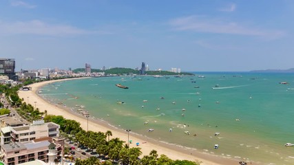 Wall Mural - Time-Lapse: Pattaya bay beach harbor and city in sunny day, Chonburi, Thailand; Zoom out