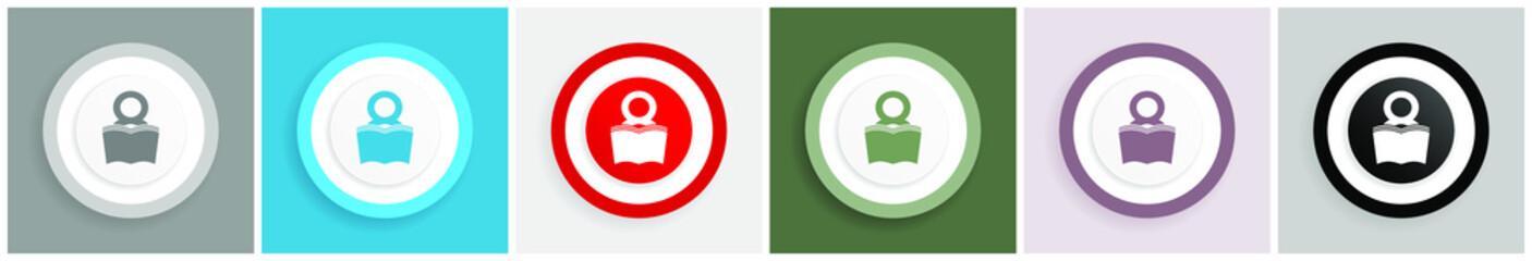 Poster - Book icon set, colorful flat design vector illustrations in 6 options for web design and mobile applications