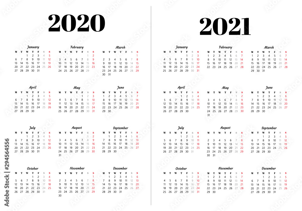 Calendar 2020, 2021 year. - obrazy, fototapety, plakaty 