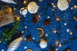© Anton - Christmas gifts, garland, toys. New Year background