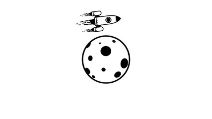 Wall Mural - rocket flying around planet moon. spaceship on monn orbit. animated icon with alpha channel.