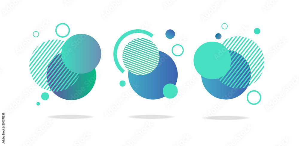 Set of round abstract badges, icons or shapes in mint, green and blue colors - obrazy, fototapety, plakaty 