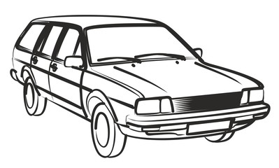 Sticker - The Sketch of a old retro car.