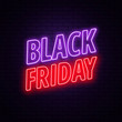 © tsinik - Black friday sale. Neon sign on brick background. Purple and red neon sign. Square banner. Design concept .Vector