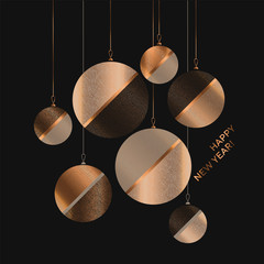 Wall Mural - Beige and gold elegant xmas balls poster on black