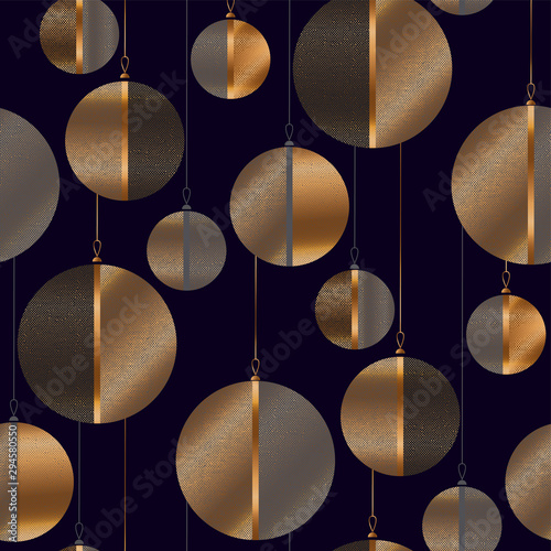 Black and gold Christmas baubles seamless pattern