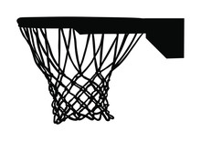 Basketball Hoop And Net Vector Silhouette Isolated On White Background. Equipment For Basket Ball Court. Play Sport Game.
