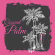 Exotic Grunge Poster with Hand Drawn Group of Palm Trees