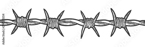 Fotografía Barbed wire sketch engraving vector illustration