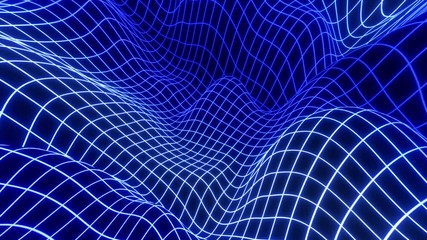 Poster - Looped animation. Abstract colorful wavy background in bright blue color. Modern colorful wallpaper. 3d rendering.