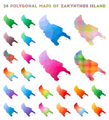 Wall Mural - Set of vector polygonal maps of Zakynthos Island. Bright gradient map of island in low poly style. Multicolored Zakynthos Island map in geometric style for your infographics.