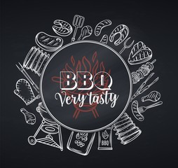 Wall Mural - Barbecue round banner, blackboard style