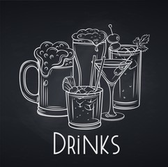 Wall Mural - Alcoholic drinks banner, chalkboard style