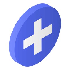 Poster - Blue circle plus icon. Isometric of blue circle plus vector icon for web design isolated on white background