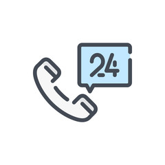 Fototapete - Customer call support service color line icon. Phone tube with chat box vector outline colorful sign.