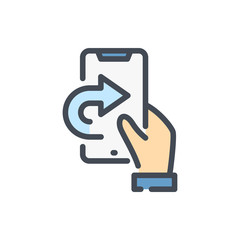 Poster - Hand with mobile phone and missed call color line icon. Callback vector outline colorful sign.