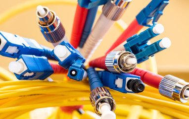 fiber optic patch cord with connectors close-up