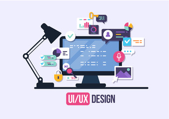 Poster - User Interface Design, Application development and UI, UX design. Creative vector illustration.