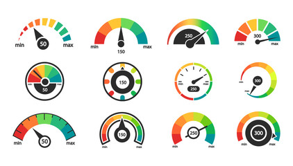 Poster - Speedometer icons set. Indicator scale. Business credit rating.