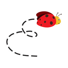 Busy Ladybug. Abstract Flying Ladybug And Track. Vector Illustration On White Background.