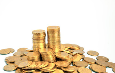 Coin stacks on a white background