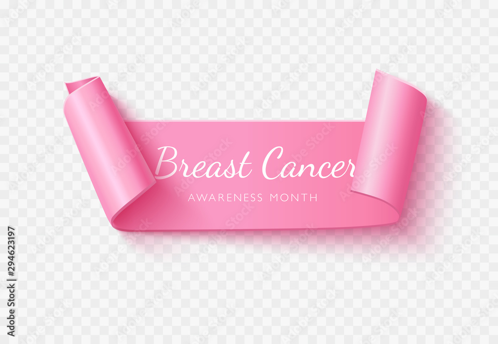 Breast cancer month vector white lettering realistic awareness pink ...