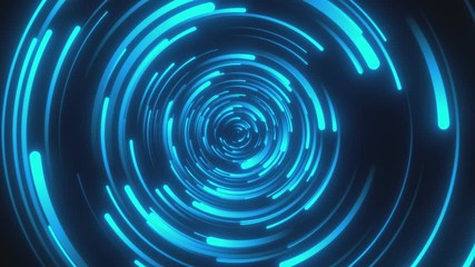 Poster - Looped animation. Abstract background with moving through bright circles in blue color. Modern colorful wallpaper. 3d rendering.