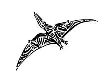 Ancient Extinct Jurassic Pterodactyl Dinosaur Vector Illustration Ink Painted, Hand Drawn Grunge Prehistoric Flying Pterosaur Reptile, Black Isolated Silhouette On White Background