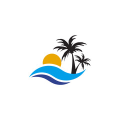 Sticker - Coconut tree icon logo design vector template