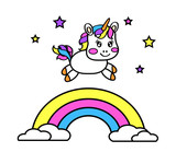 Fototapeta Dinusie - Little unicorn runs on a rainbow. Vector illustration. 