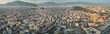 Panoramic view from the drone to the capital of Nepal, Kathmandu. Sunset cityscape in Thamel district, the main tourist and historical district of Kathmandu