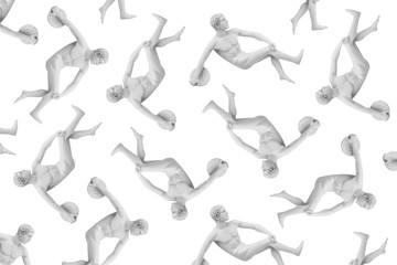 Background from white figures of discus thrower. Many figures of discus thrower on a white background.