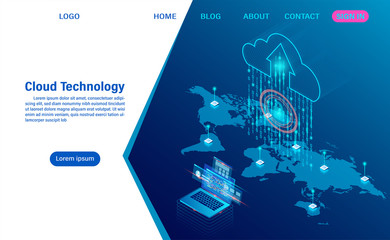 Wall Mural - modern cloud technology and networking concept. Online computing technology. Big data flow processing concept, Internet data services vector illustration