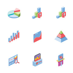 Poster - Charts, infographics, diagrams. Vector 3d isometric color icon new flat style. Creative illustration, idea for infographics.
