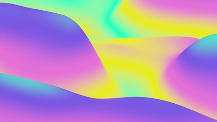 Poster - Looped animation. Abstract colorful wavy background in bright green, violet and yellow colors. Modern colorful wallpaper. Dynamic liquid. 3d rendering.