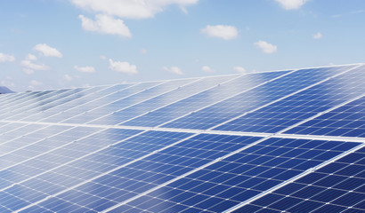 eco technology solar panel with sun and blue sky background. concept clean energy in nature