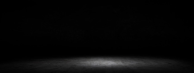 Wall Mural - black plaster wall, blank interior texture and studio room for background or web and present product
