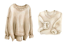 Watercolor Hand Drawn Illustration Of Winter Woolen Sweaters