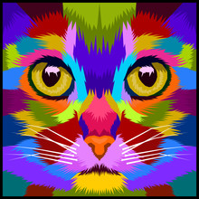 Close Up Face Cat Pop Art Portrait Vector Illustration